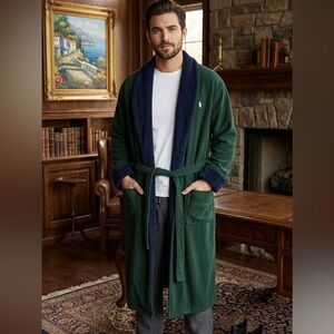 EUC vintage Polo Ralph Lauren 100% cotton contrast Terri robe green w/blue trim